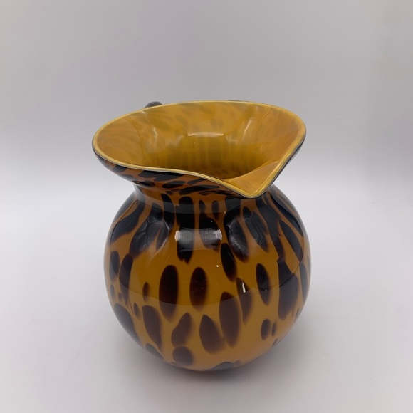 Gold & Spotted Black Hand Blown Glass Pitcher With Crystal Handle 7” - Picture 7 of 16